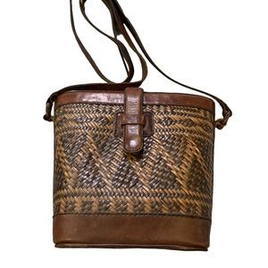 Vintage Genuine leather with basket weave crossbody bag.